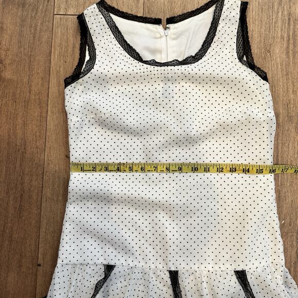 VTG Miss Elliette Dress 4 Polka Dot Black Lace Handkerchief White Goth Coquette - Picture 11 of 15